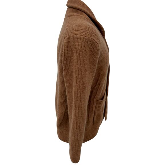 Everlane Shawl Cardigan Sweater Sz L 100% Wool Tan 5 Button Relaxed Grandpacore - Picture 4 of 11